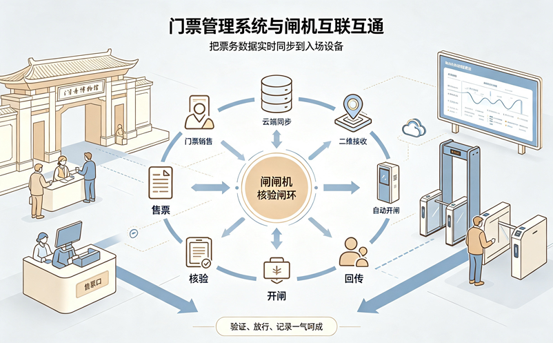 博物馆门票管理系统如何连接闸机设备实现自动核验？
