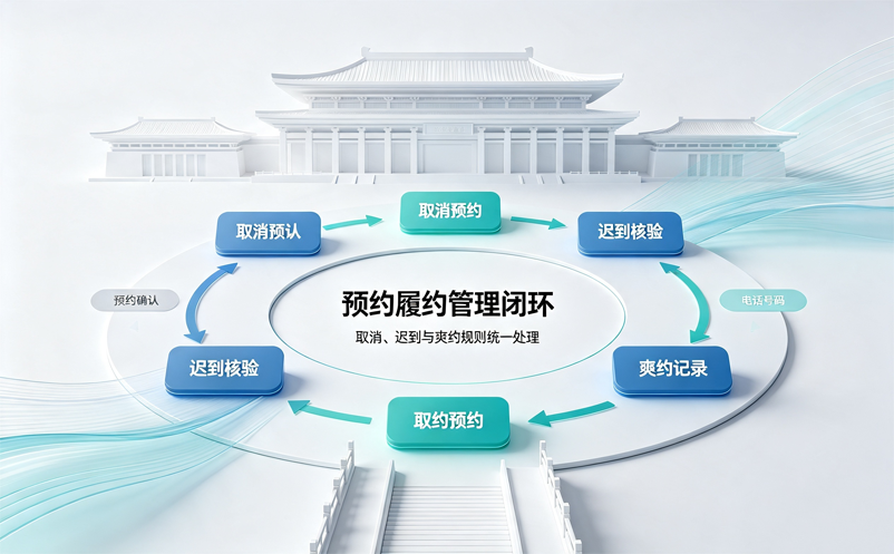 博物馆预约系统如何处理取消预约、迟到与爽约？